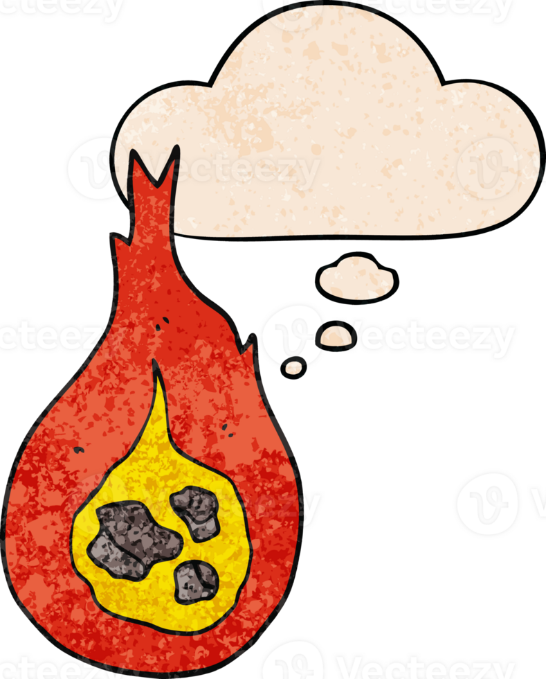cartoon fireball and thought bubble in grunge texture pattern style png