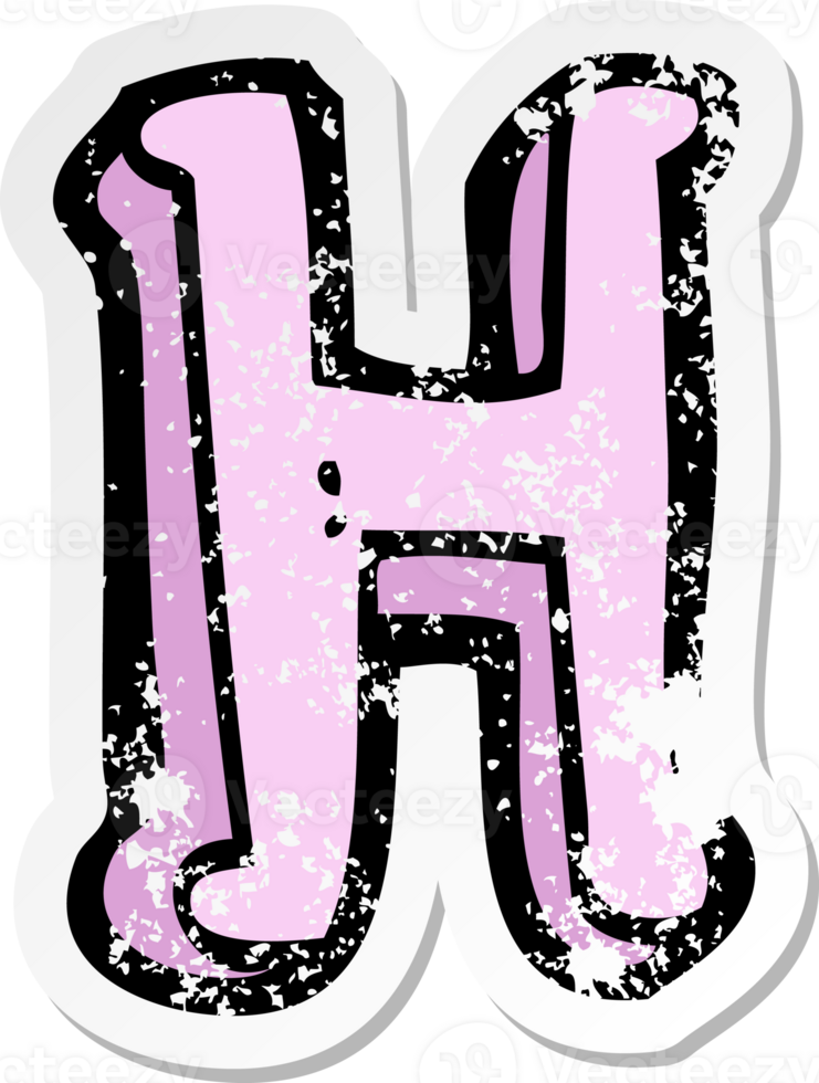 retro distressed sticker of a cartoon letter H png