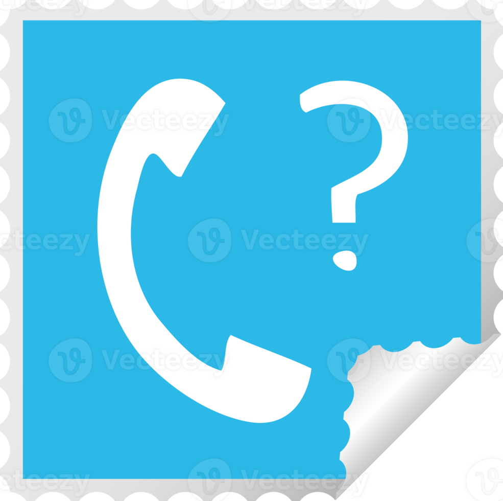 square peeling sticker cartoon telephone receiver with question mark png