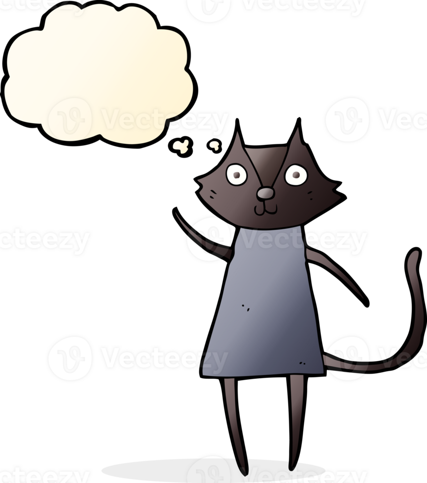 cute cartoon black cat waving with thought bubble png