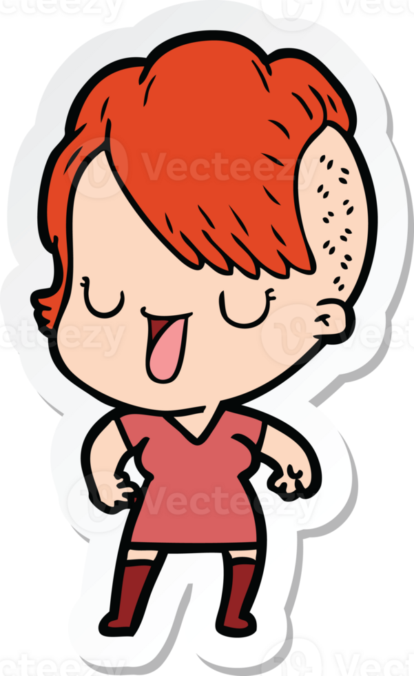 sticker of a cute cartoon girl with hipster haircut png