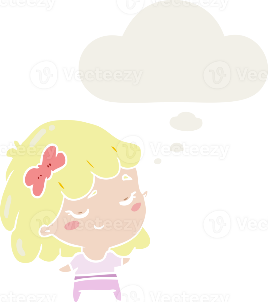 cartoon happy girl and thought bubble in retro style png