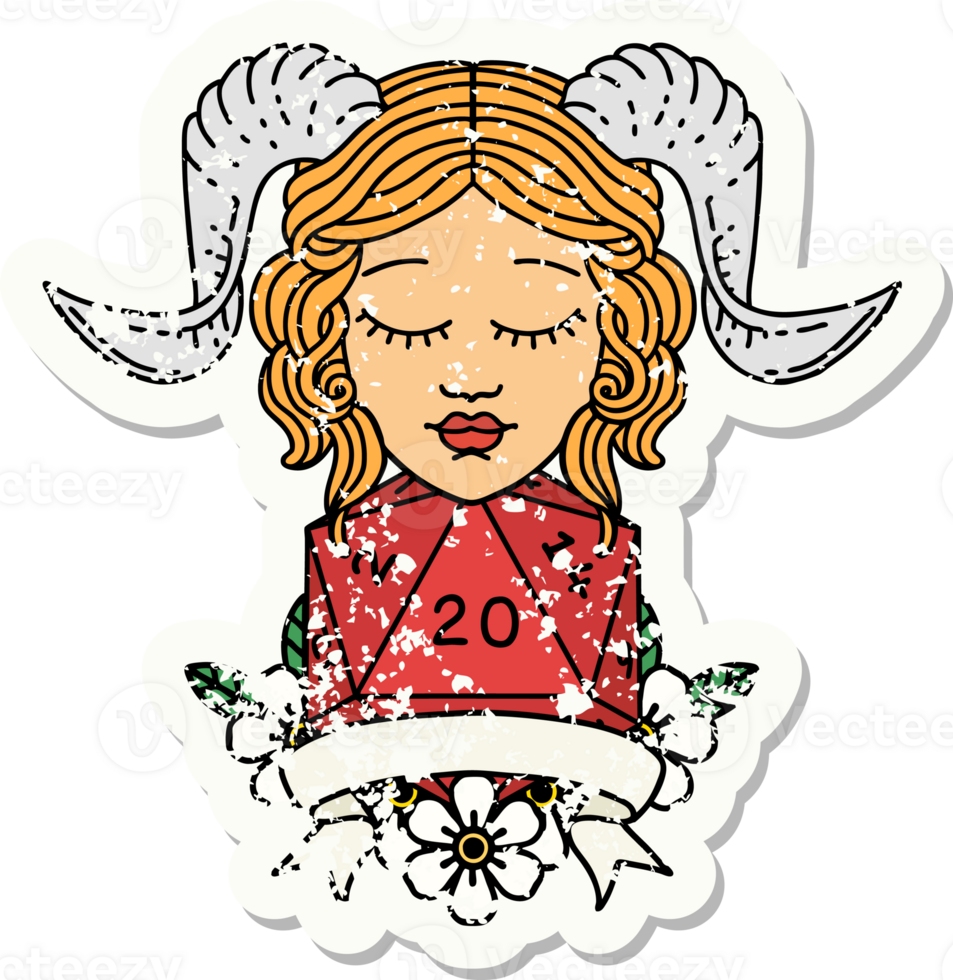 tiefling with natural twenty dice roll illustration png