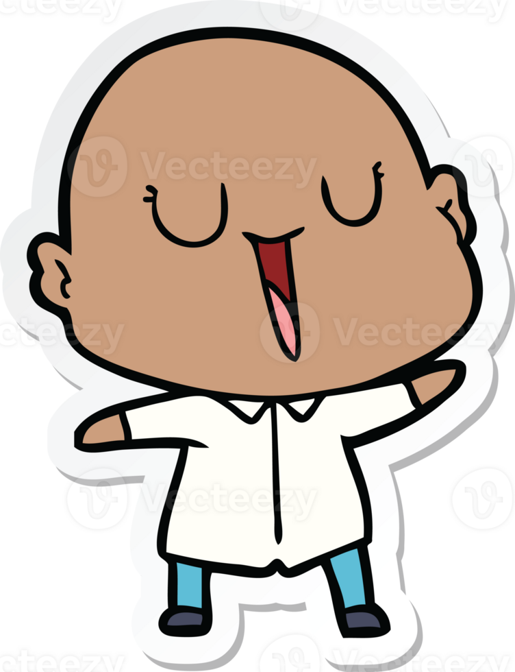 sticker of a happy cartoon bald man png