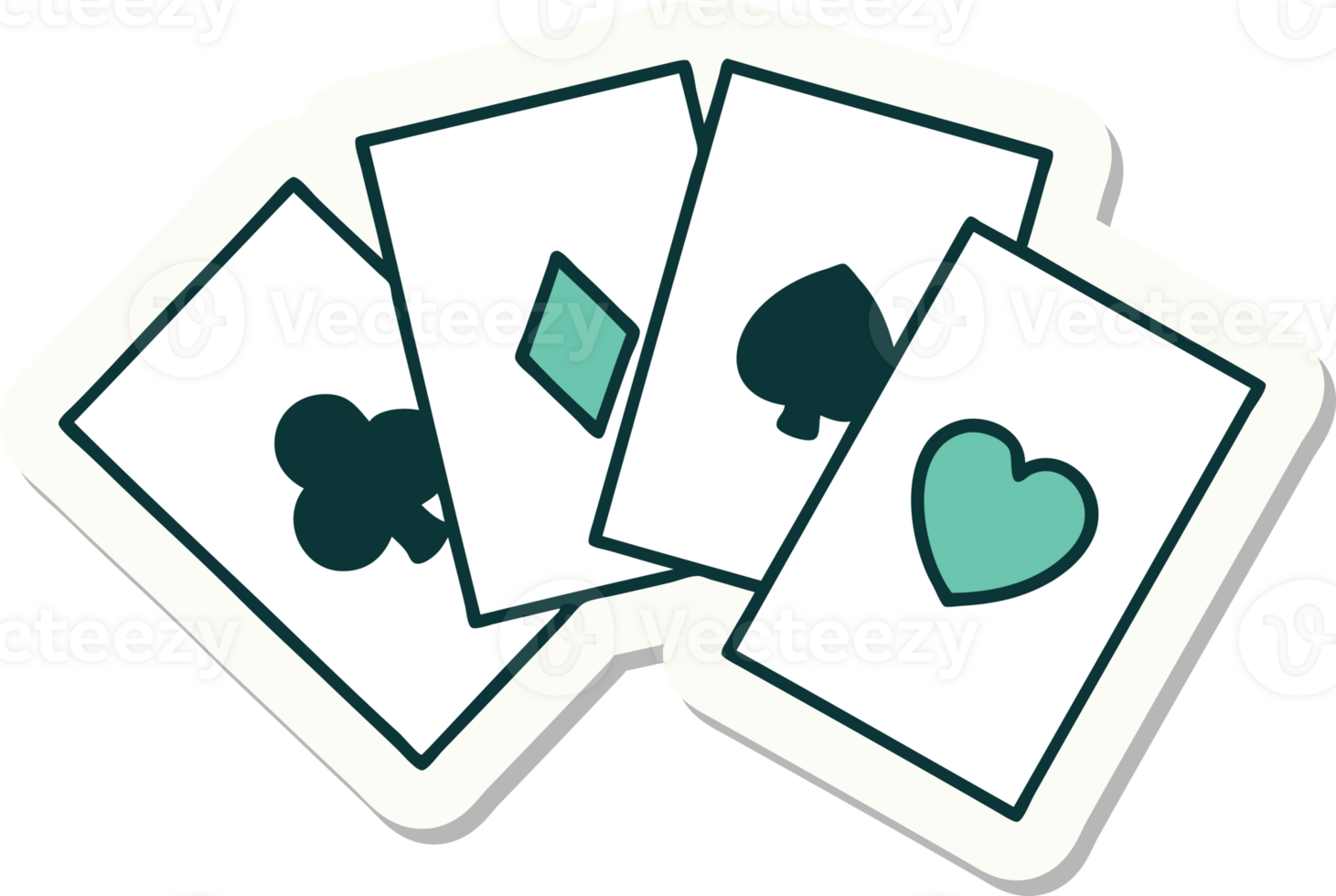 tattoo style sticker of a run of cards png