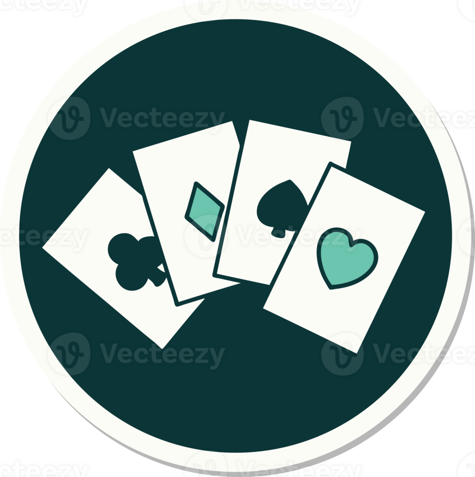 tattoo style sticker of a run of cards png