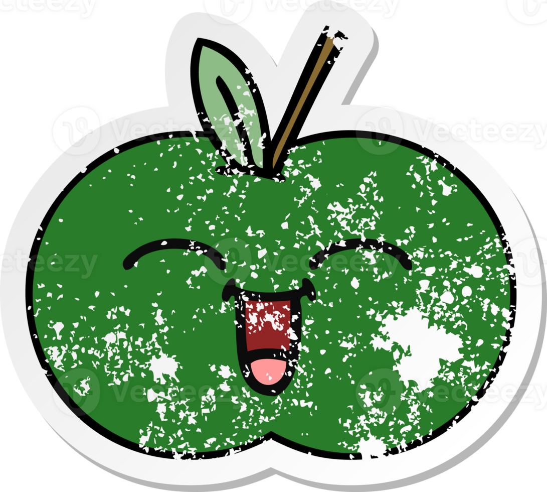 distressed sticker of a cute cartoon juicy apple png