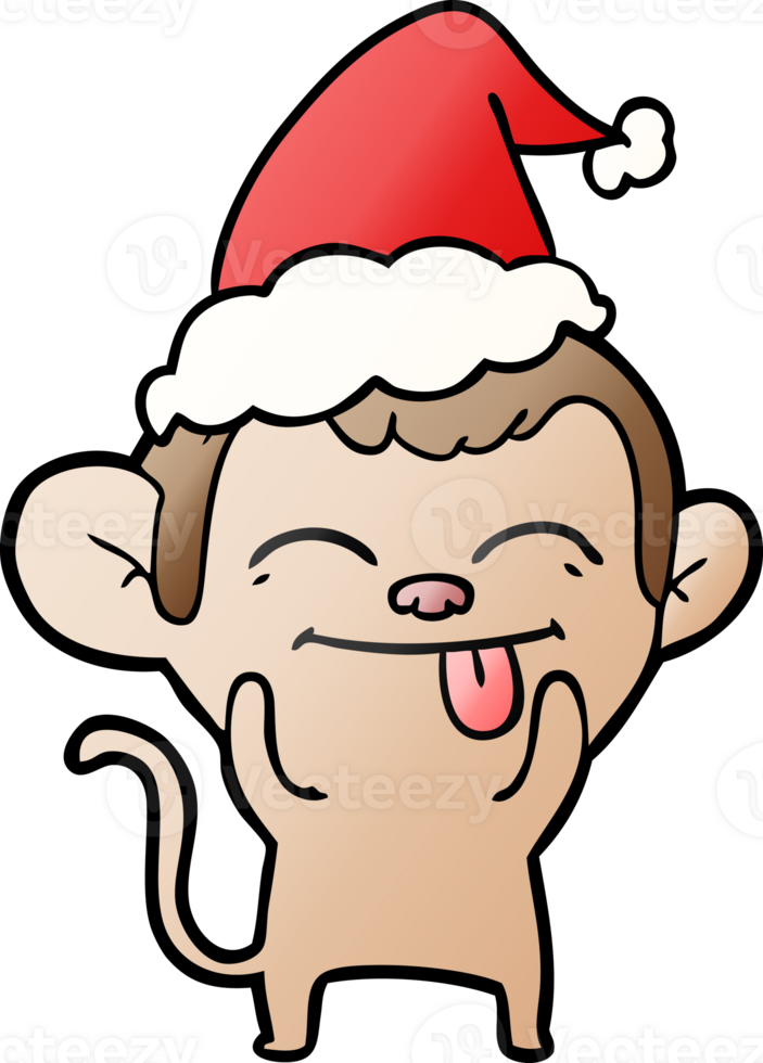 funny gradient cartoon of a monkey wearing santa hat png