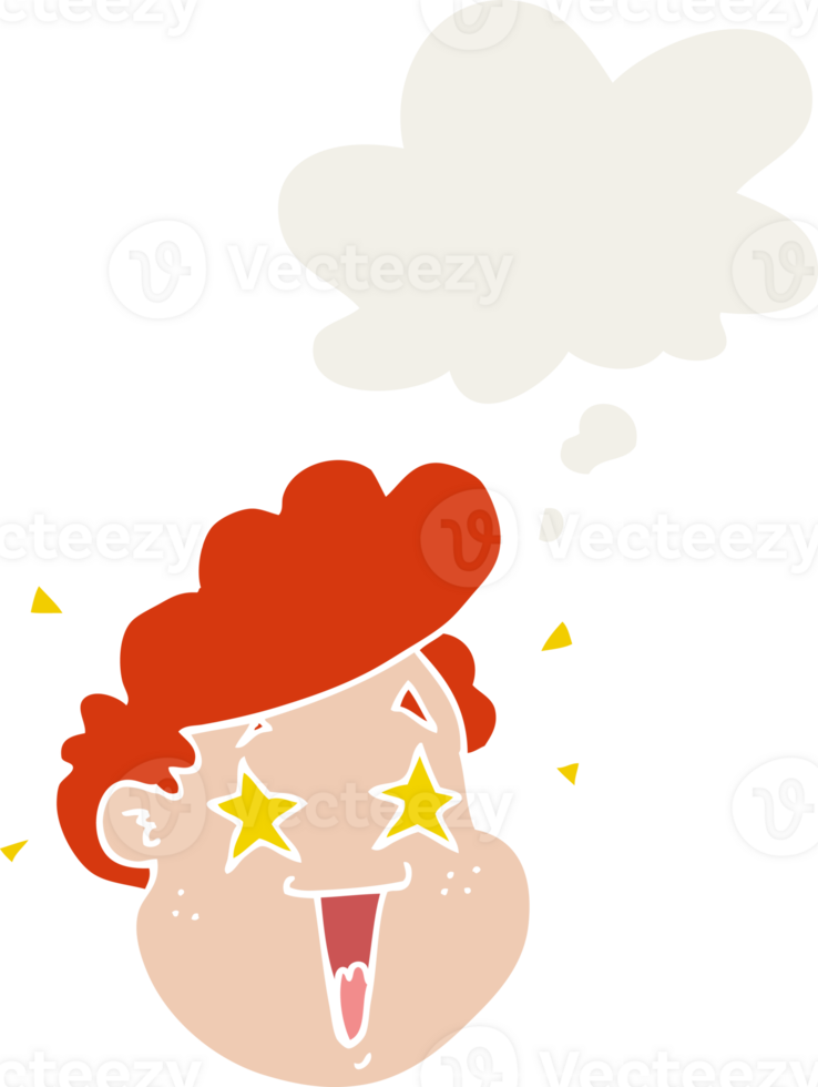 cartoon happy face and thought bubble in retro style png