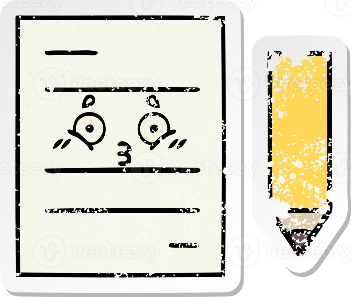 distressed sticker of a cute cartoon test paper png