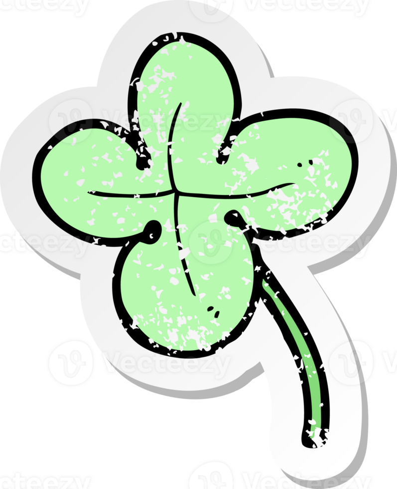 retro distressed sticker of a cartoon four leaf clover png