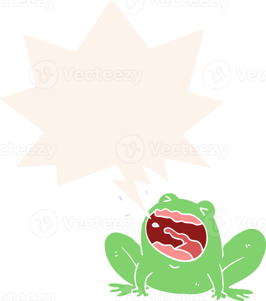cartoon frog shouting and speech bubble in retro style png