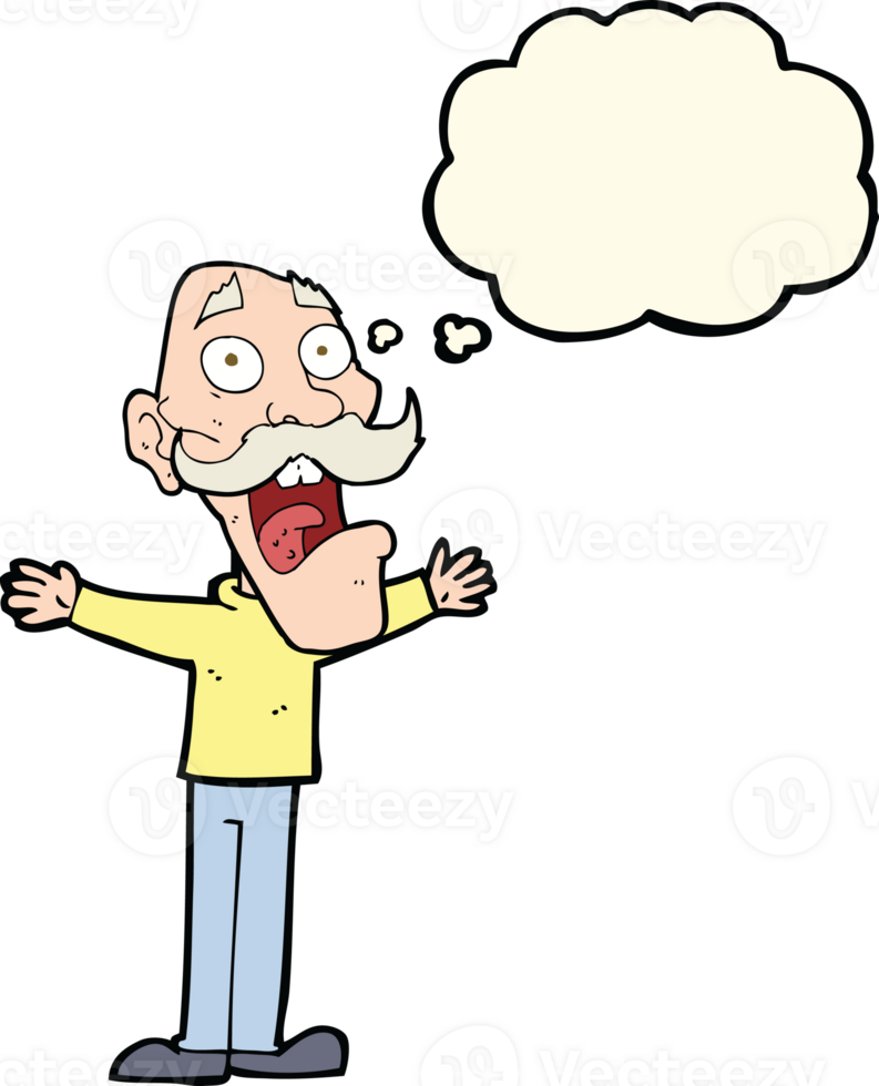 cartoon stressed old man with thought bubble png