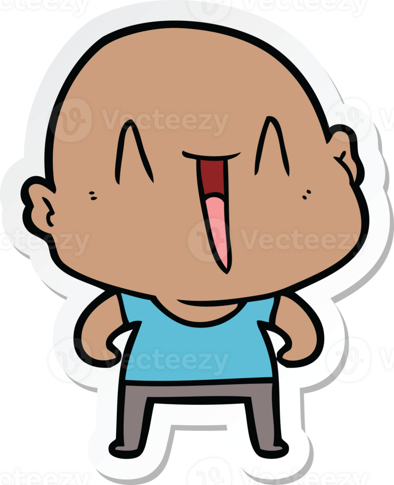 sticker of a happy cartoon bald man png
