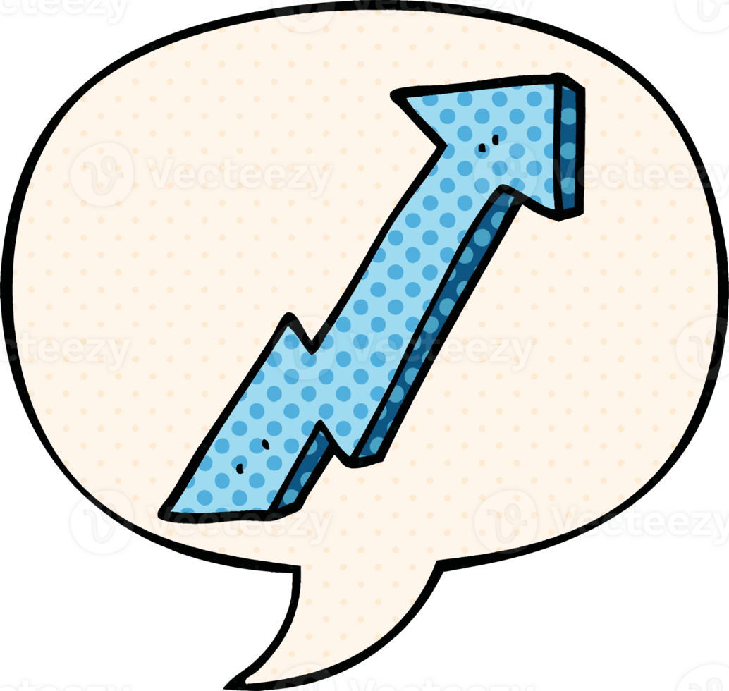 cartoon positive growth arrow and speech bubble in comic book style png