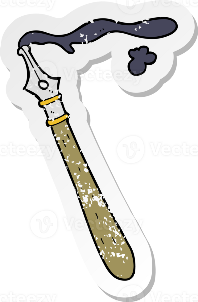 retro distressed sticker of a cartoon fountain pen png