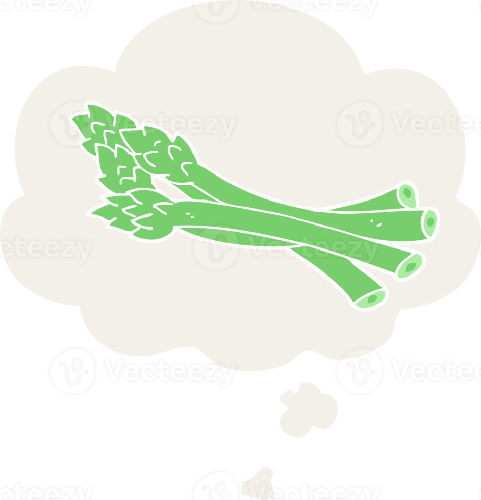 cartoon asparagus and thought bubble in retro style png