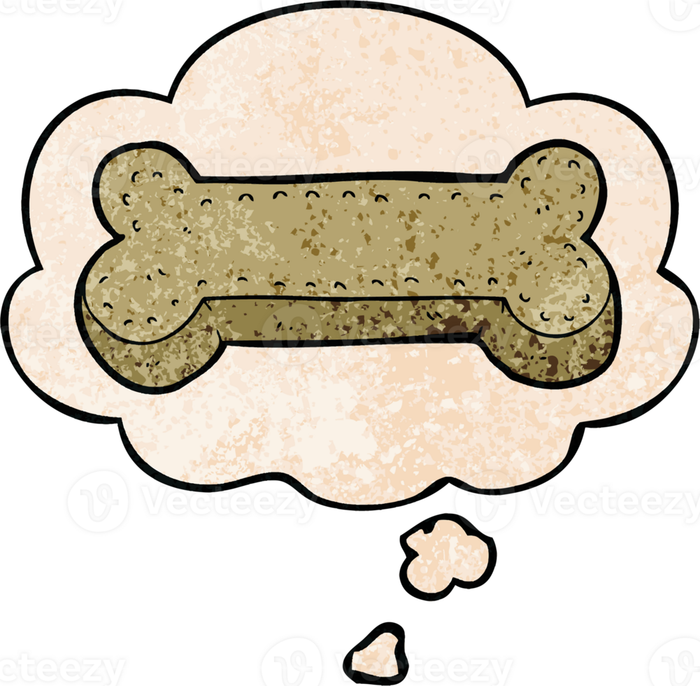 biscoito de cachorro de desenho animado e balão de pensamento no estilo de padrão de textura grunge png