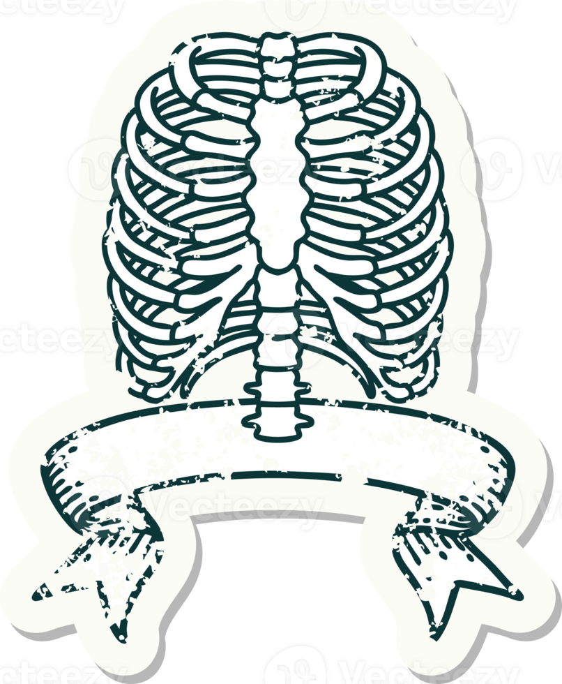 grunge sticker with banner of a rib cage png