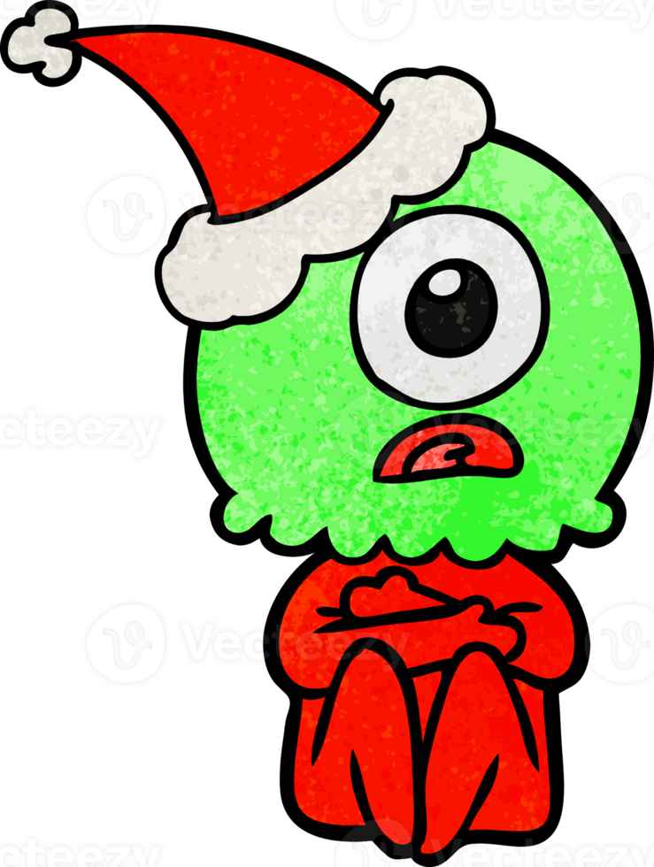textured cartoon of a cyclops alien spaceman wearing santa hat png
