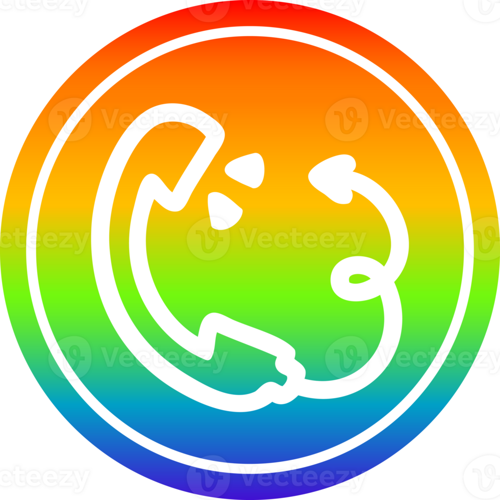 Auricular de teléfono con cola de diablo circular en el espectro del arco iris png