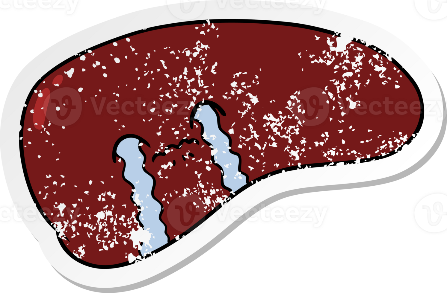 distressed sticker of a cartoon liver crying png