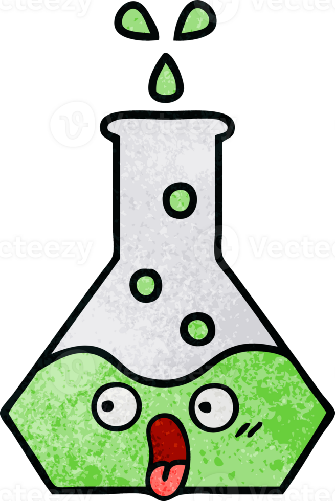 retro grunge texture cartoon science beaker png