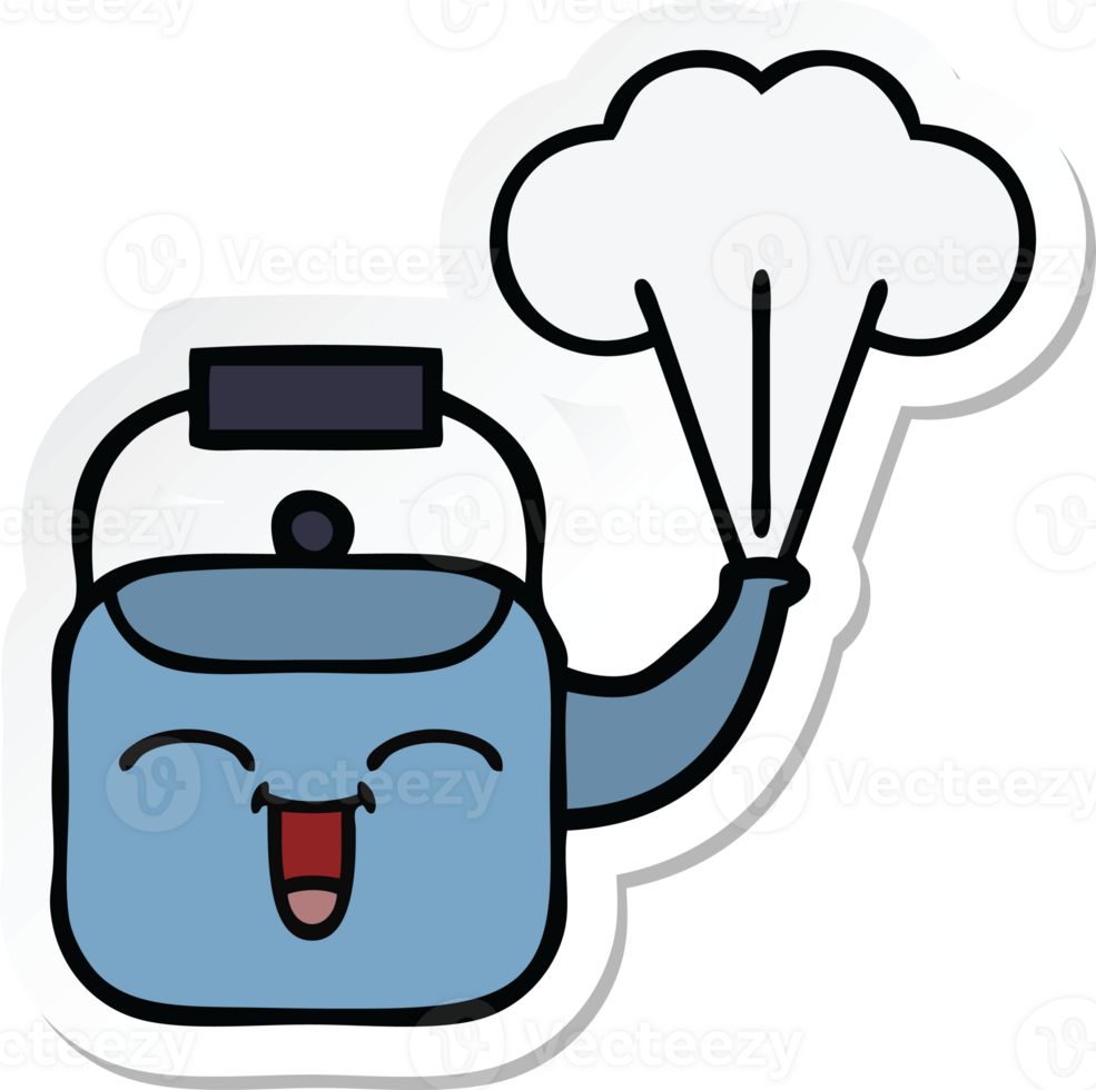 sticker of a cute cartoon steaming kettle png