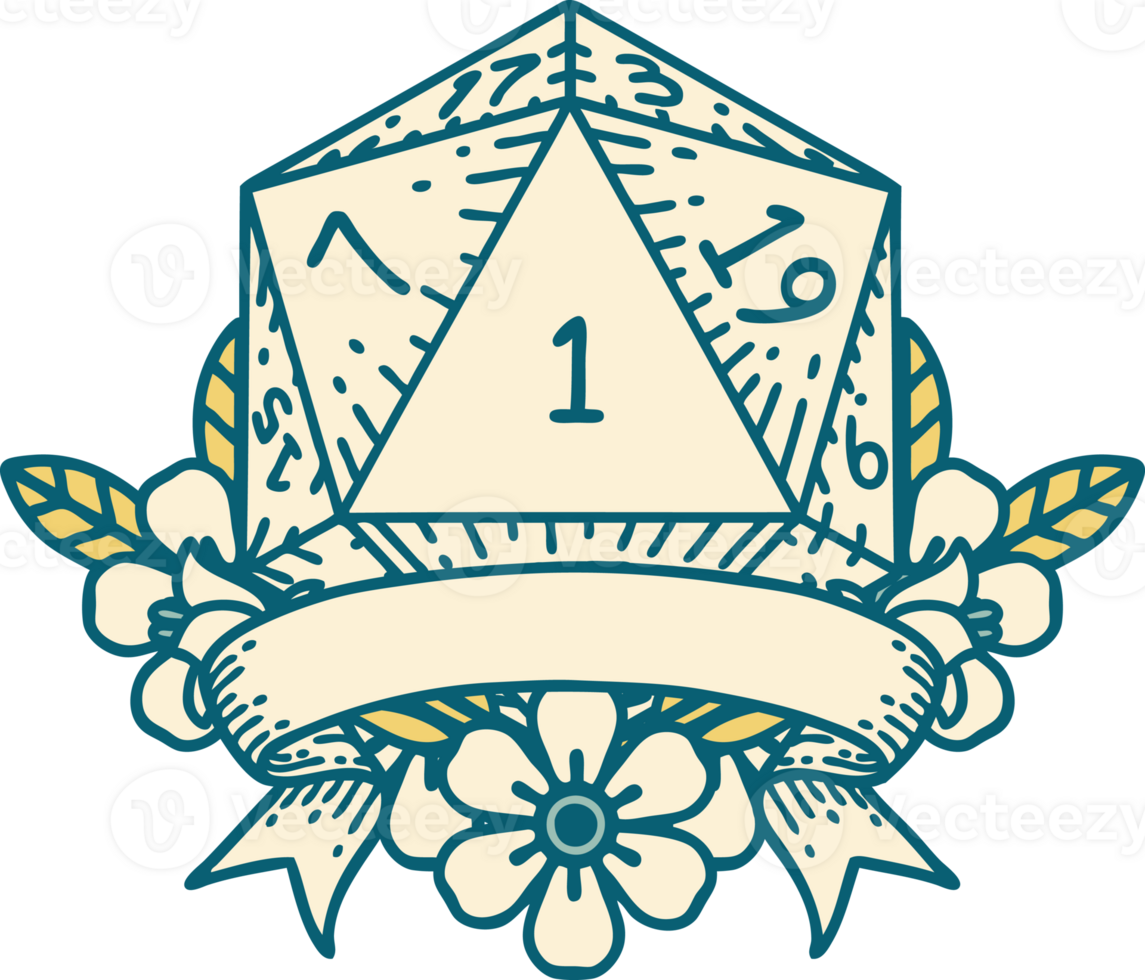 natural one d20 dice roll illustration png