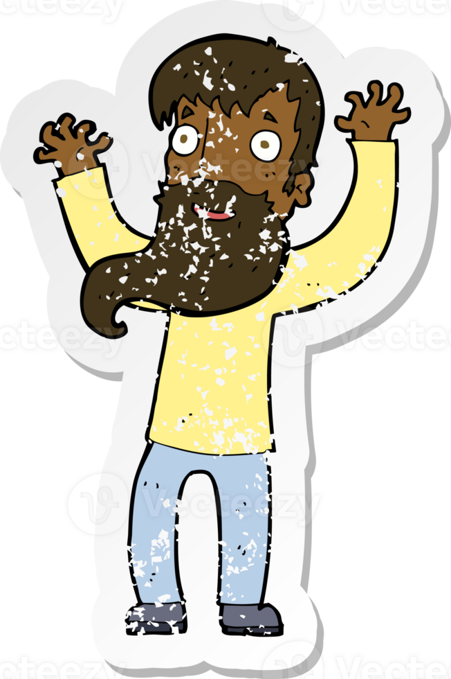 retro distressed sticker of a cartoon excited man with beard png