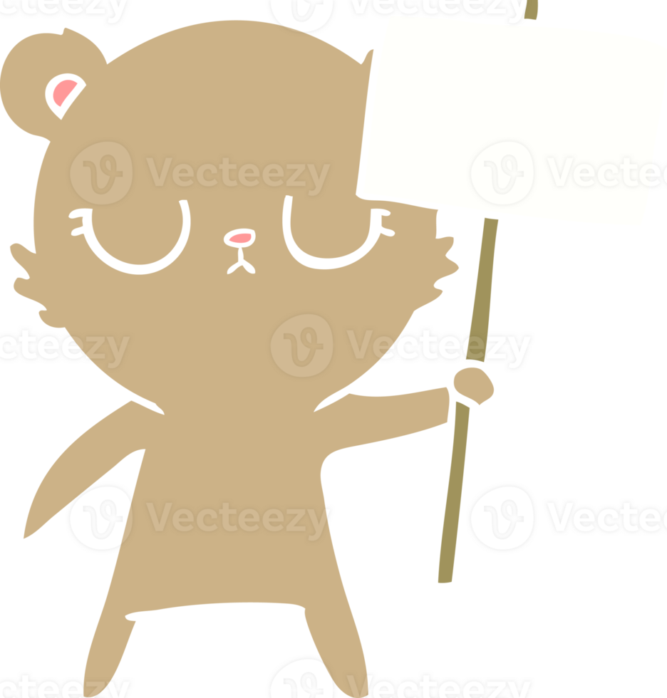 peaceful flat color style cartoon bear cub with protest sign png