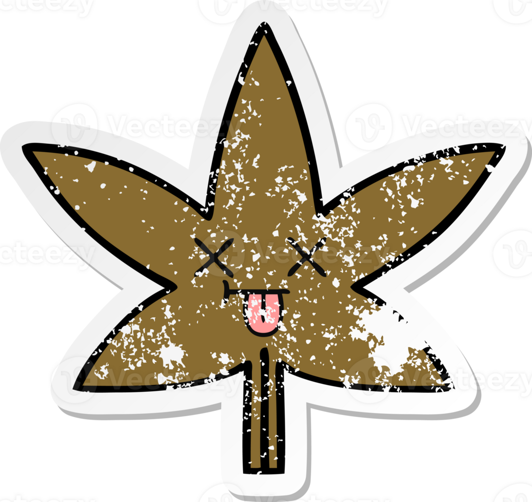 distressed sticker of a cute cartoon autumnal leaf png