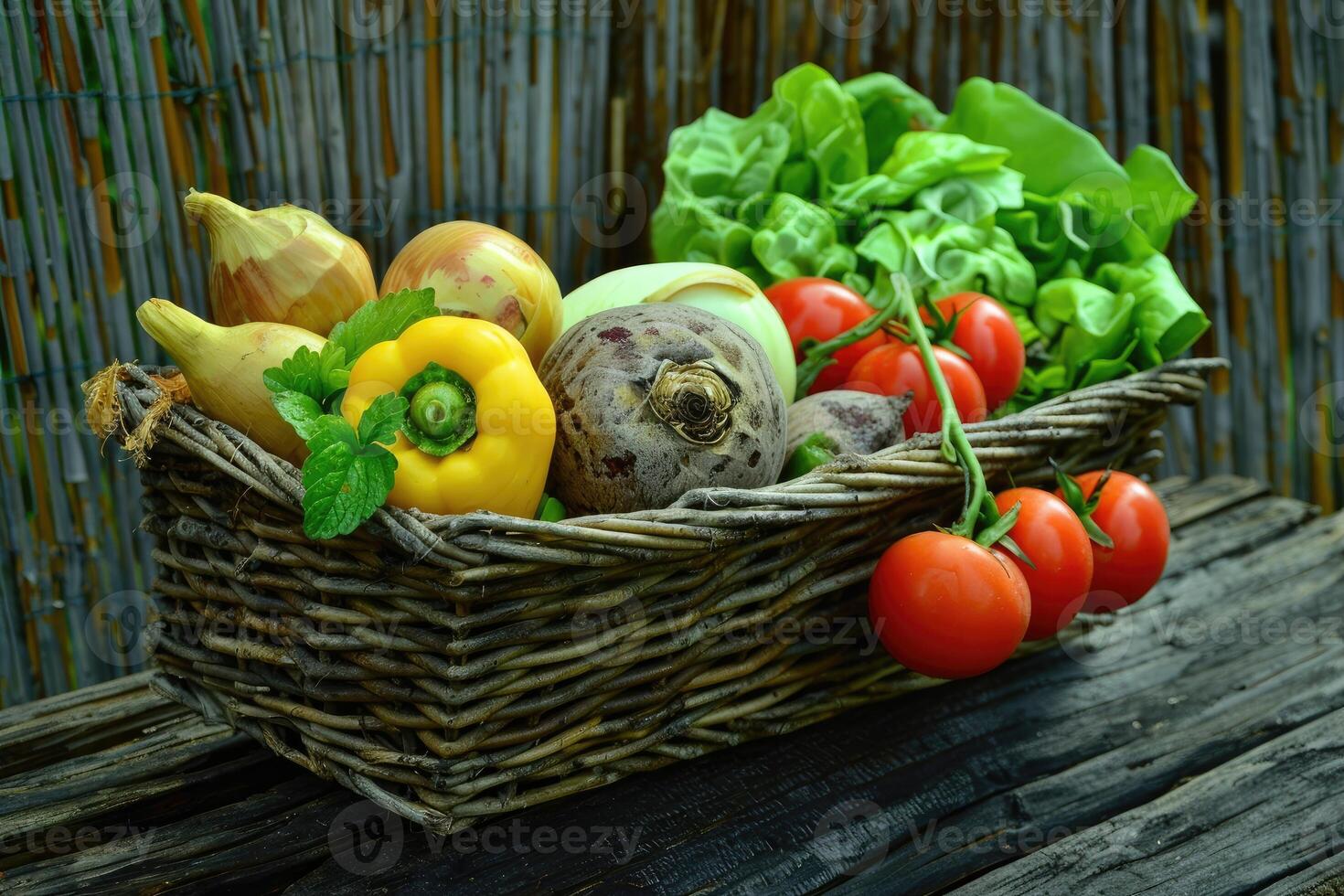 fresh vegetables product with basket professional advertising food photography photo