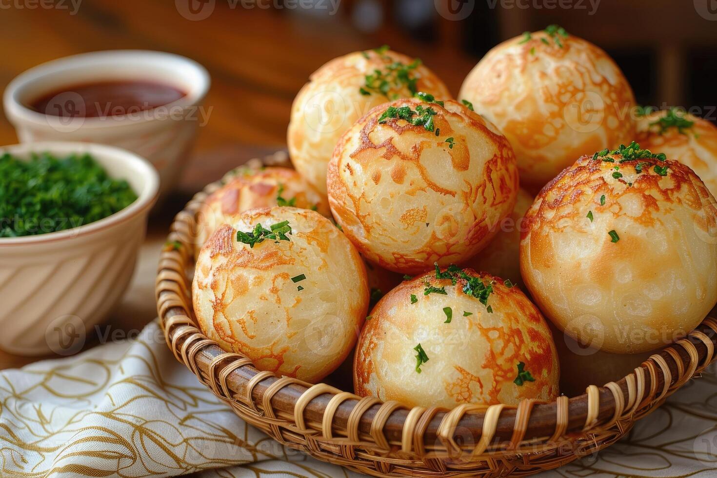 Pao de Queijo brazilian cheese bread in the kitchen table professional advertising food photography photo