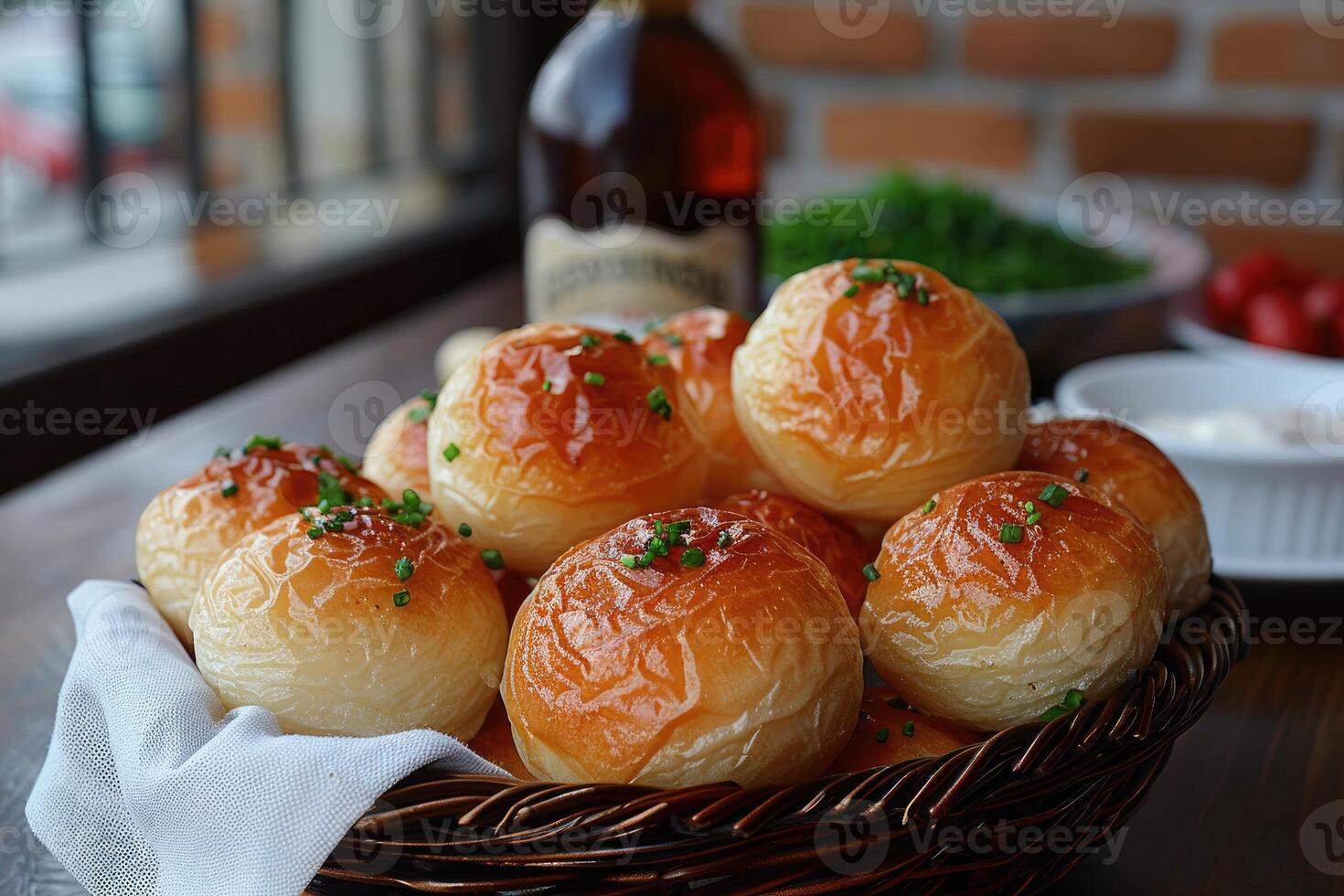 Pao de Queijo brazilian cheese bread in the kitchen table professional advertising food photography photo