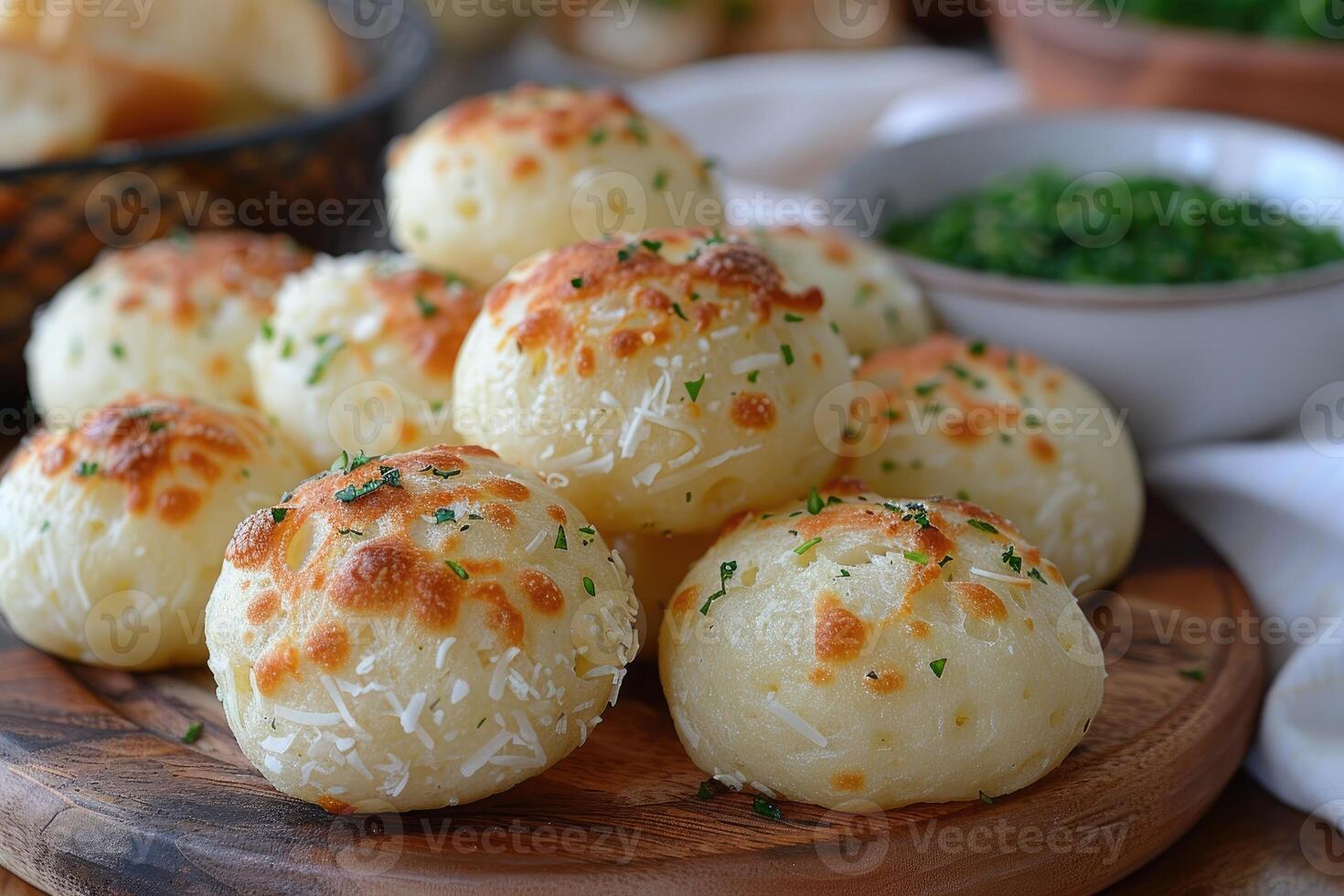 Pao de Queijo brazilian cheese bread in the kitchen table professional advertising food photography photo