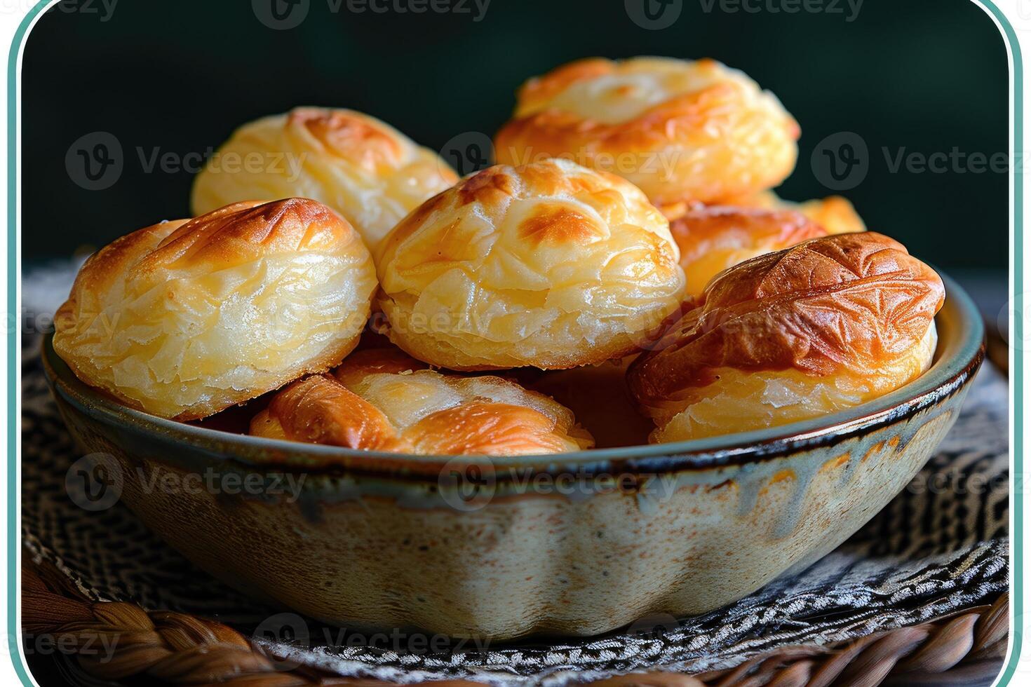 Pao de Queijo brazilian cheese bread in the kitchen table professional advertising food photography photo