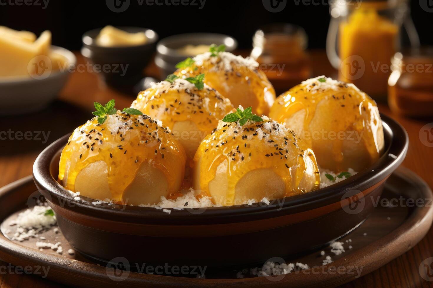 Pao de Queijo brazilian cheese bread in the kitchen table professional advertising food photography photo