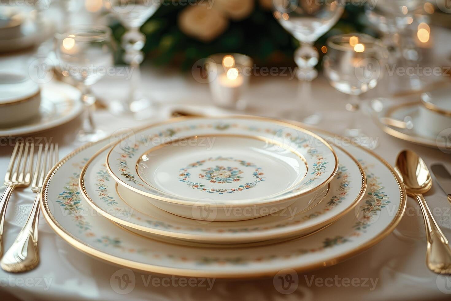 a dinner plate and cutlery for a wedding at a luxury hotel advertising food photography photo