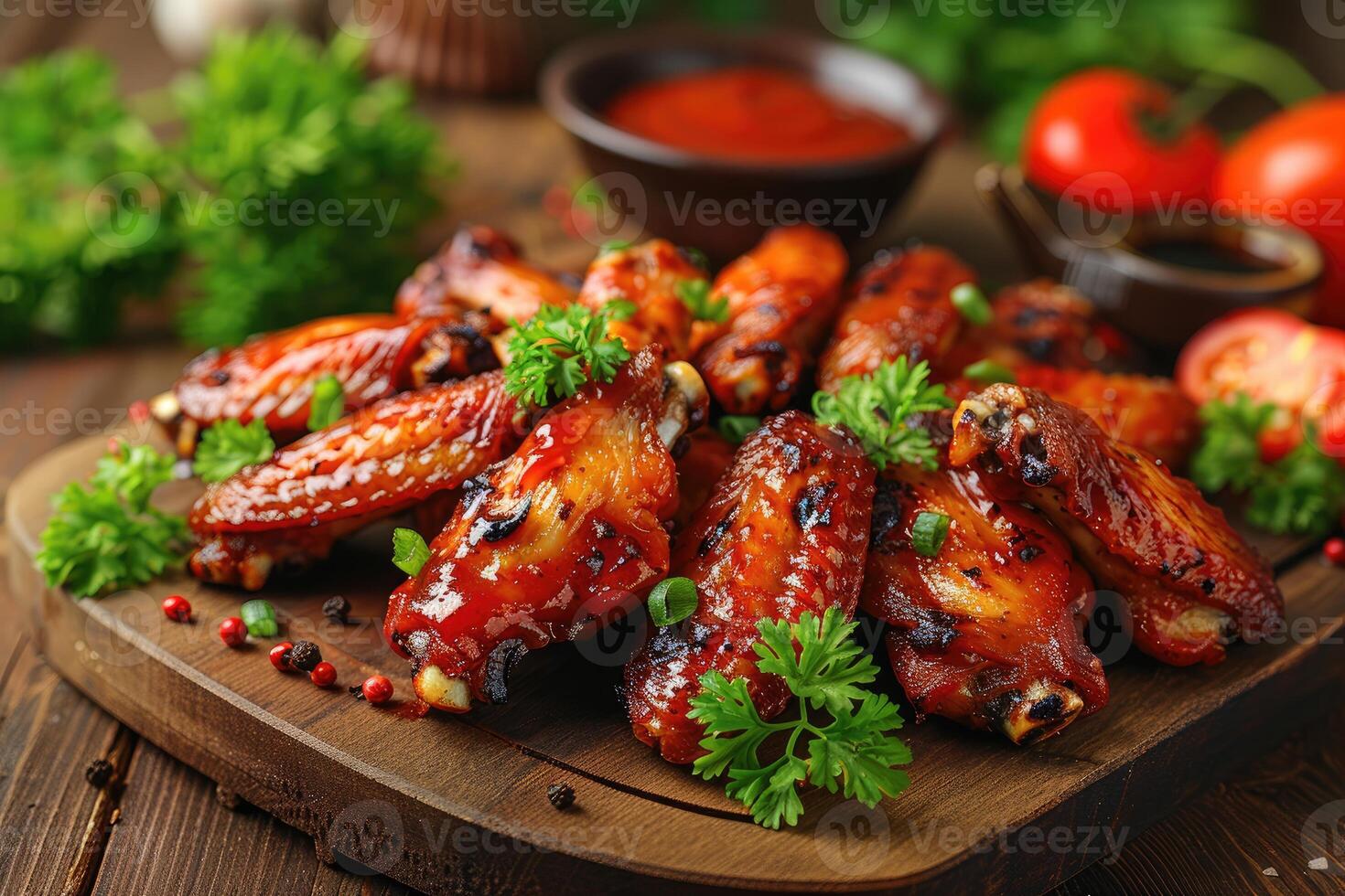 Chicken wings with barbecue sauce in the kitchen table professional advertising food photography photo