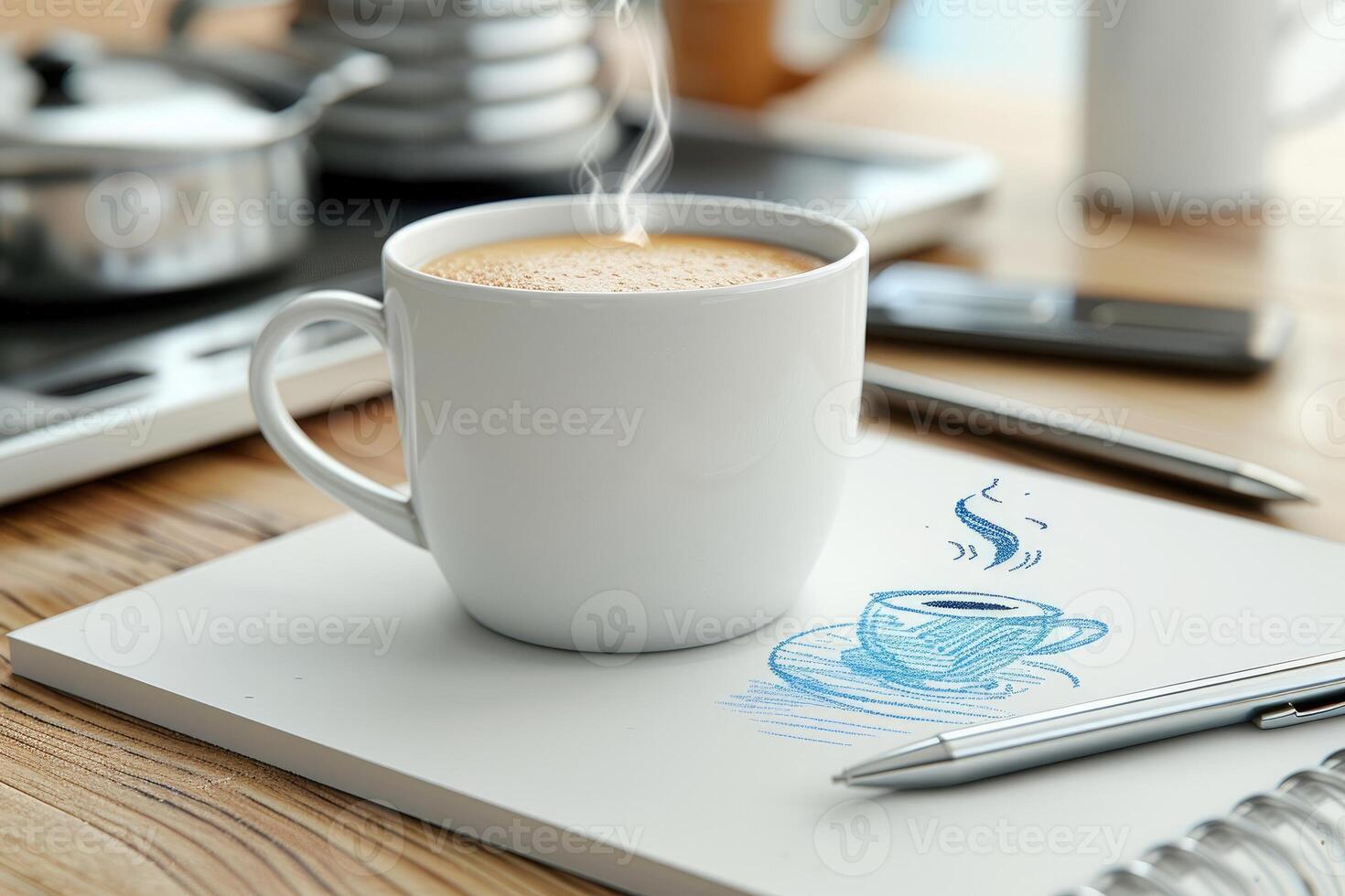 morning hot cup of coffee in the cafe table professional advertising food photography photo