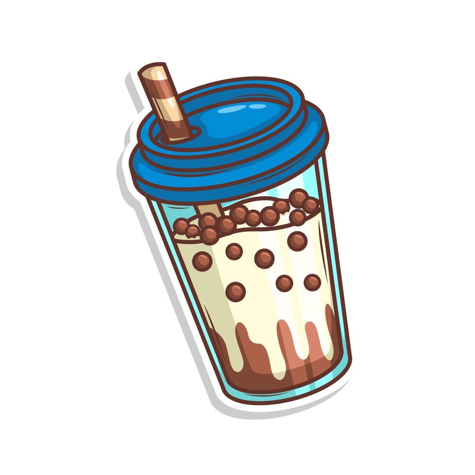 Bubble tea sticker cartoon. hand draw illustration art vector