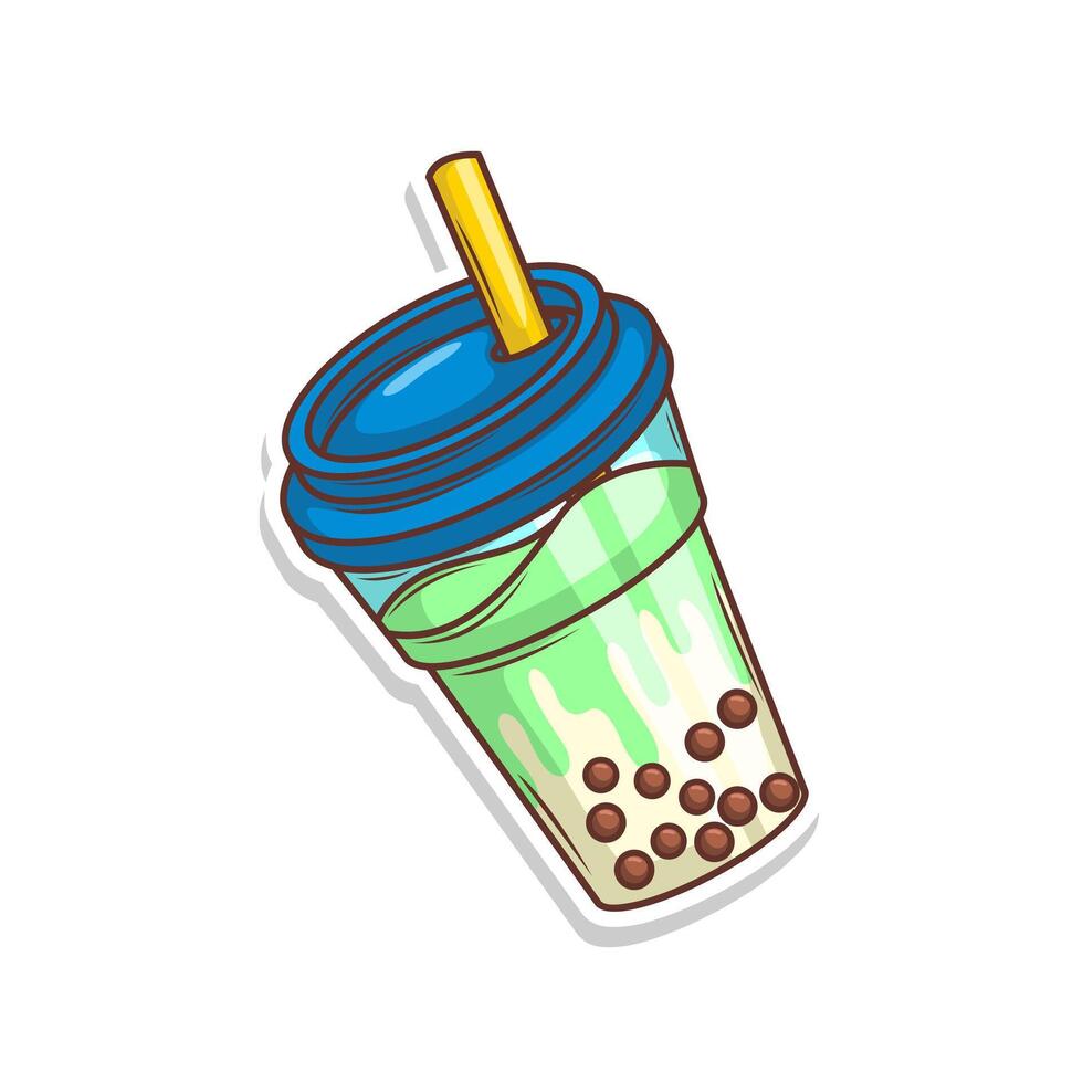 Bubble tea sticker cartoon. hand draw illustration art vector