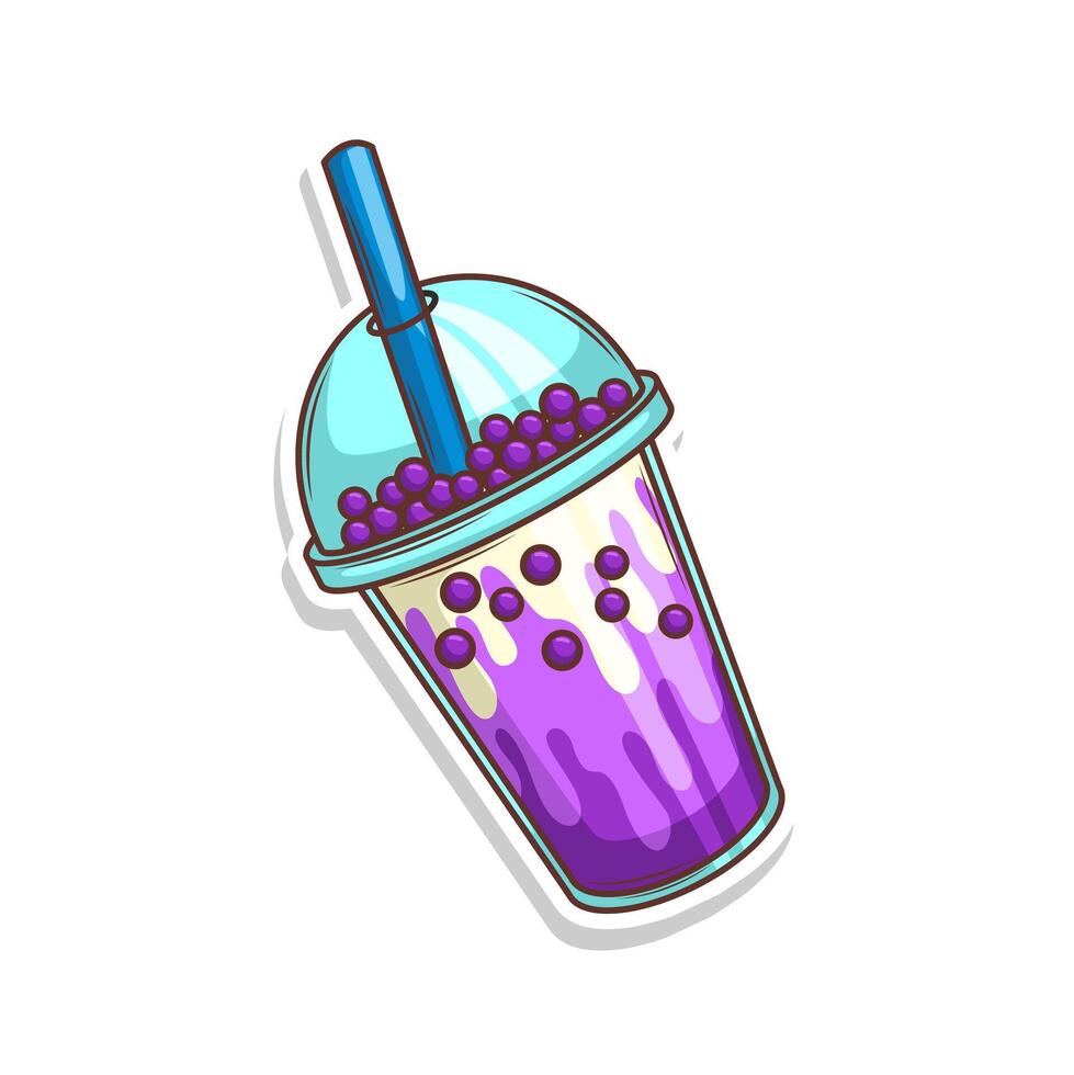 Bubble tea sticker cartoon. hand draw illustration art vector