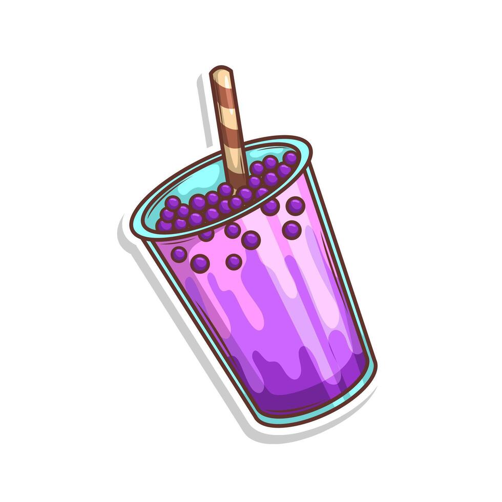 Bubble tea sticker cartoon. hand draw illustration art vector