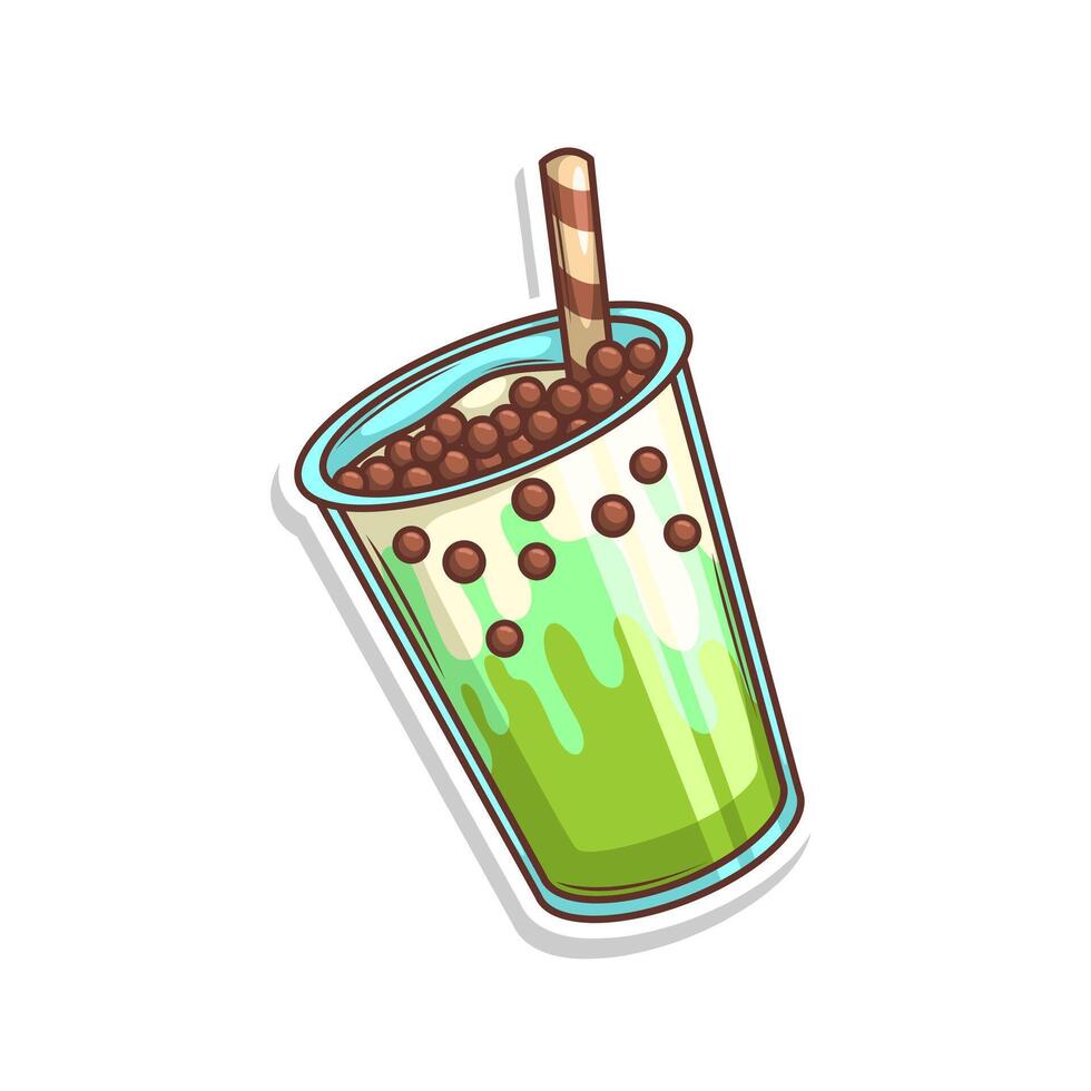 Bubble tea sticker cartoon. hand draw illustration art vector