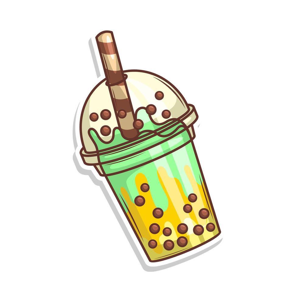 Bubble tea sticker cartoon. hand draw illustration art vector