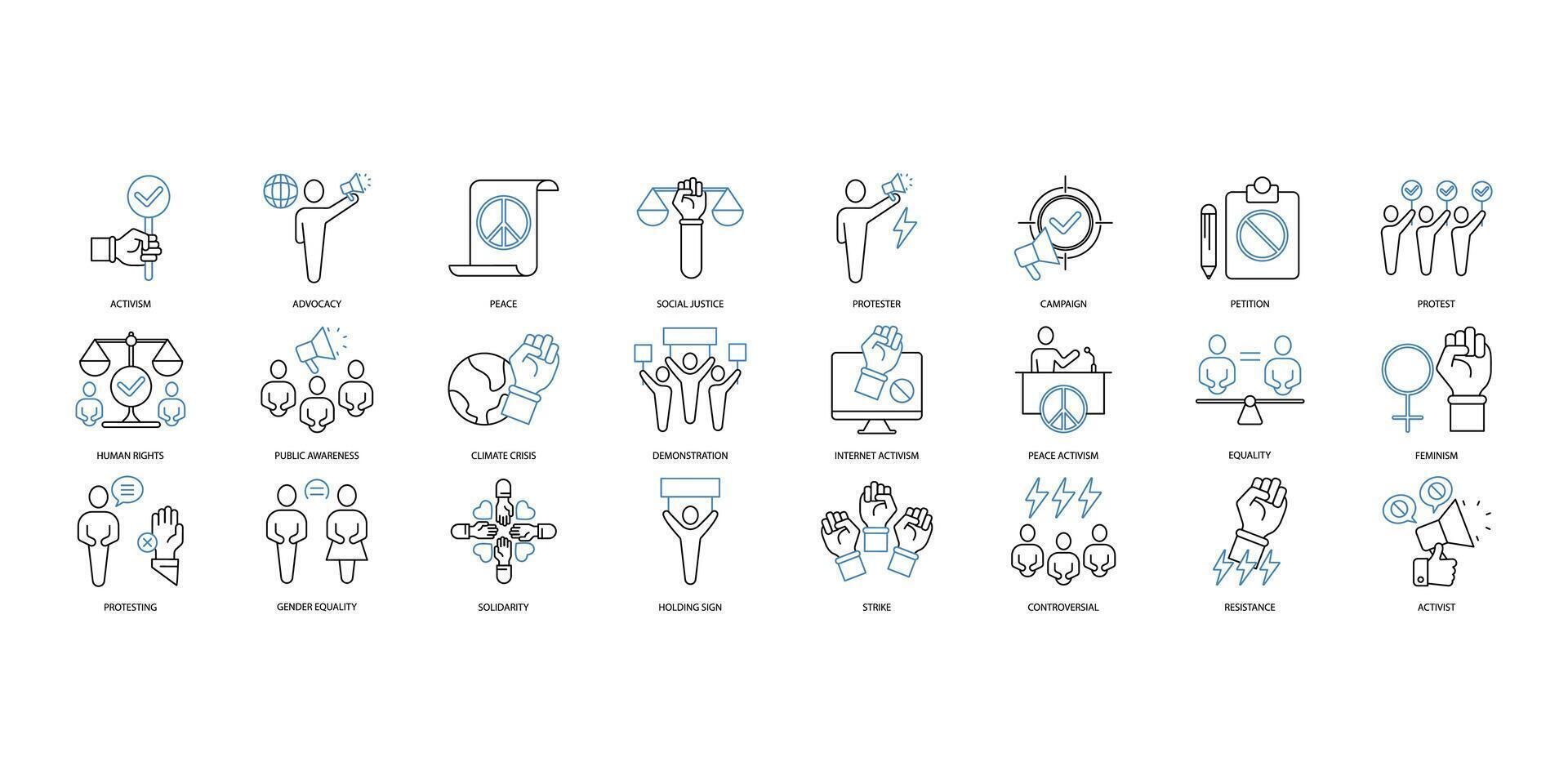 activism icons set. Set of editable stroke icons.Set of activism vector