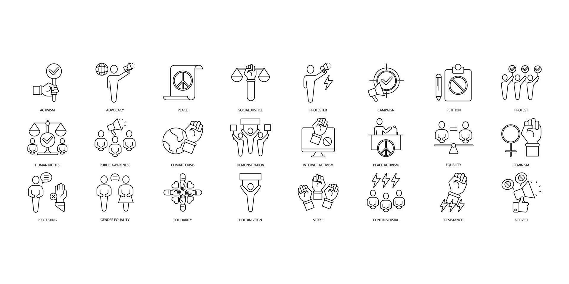 activism icons set. Set of editable stroke icons.Set of activism vector