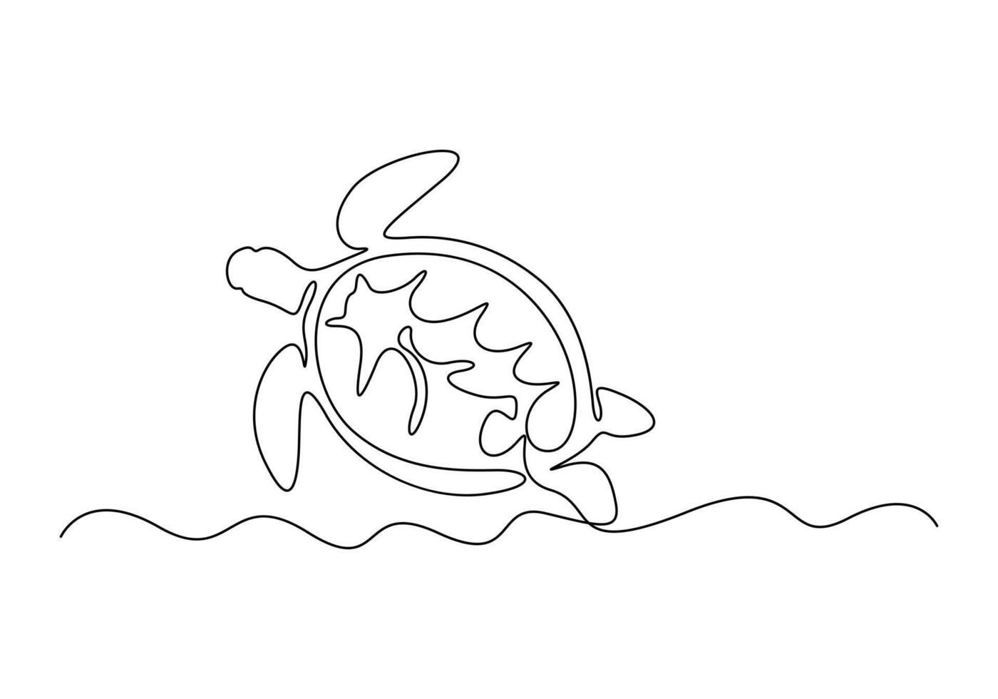 Turtle in one continuous line drawing digital illustration vector